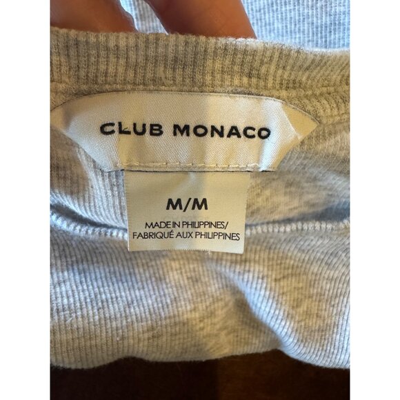 Club Monaco Shirt Women Medium Gray Rib Knit Crew‎ Neck Tee Athleisure Athletic - Picture 7 of 9